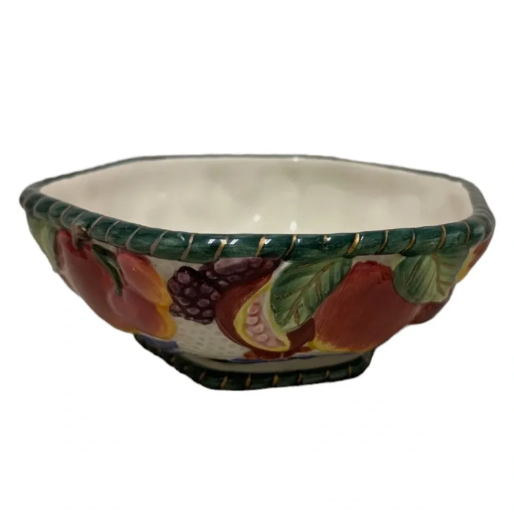 Fitz & Floyd Small Fruit Decor Serving or Candy Dish Bowl - 6 Sided